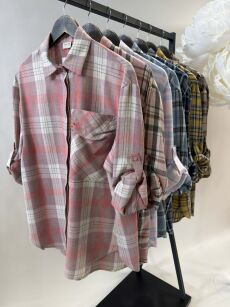 BY O LA LA! OVERSIZOWA KOSZULA W KRATĘ KAKAO/BEŻ