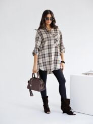 BY O LA LA! OVERSIZOWA KOSZULA W KRATĘ KAKAO/BEŻ