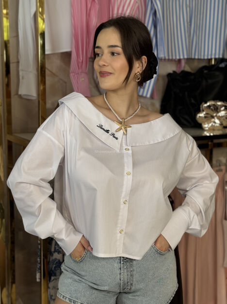 LA MILLA KOSZULA OVERSIZE ŁÓDKA BIAŁA