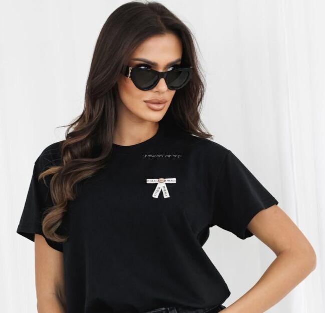 BY O LA LA! BLUZKA T-SHIRT KOKARDKA CZARNA