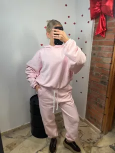 EMO KOMPLET DRESOWY SPODNIE + BLUZA ZE ŚCIĄGACZEM RÓŻ