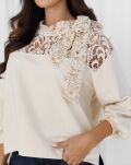 BY O LA LA!  BLUZA Z KORONKOWĄ GÓRĄ JASNY BEŻ - 3