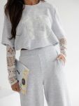 BY O LA LA...! KOMPLET Z KORONKĄ BLUZKA + SPODNIE '13' SZARY - 3
