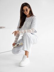 BY O LA LA...! KOMPLET Z KORONKĄ BLUZKA + SPODNIE '13' SZARY