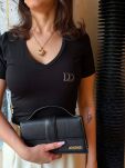 LADY DRAMA T-SHIRT V-NECK Z LOGIEM CZARNY - 5