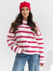 BY O LA LA!  OVERSIZOWA BLUZA W PASY MAVIS OFF WHITE/RED KISS