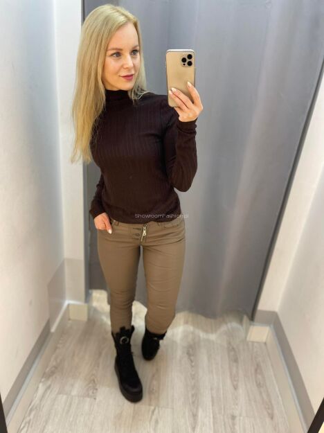 BY O LA LA! GNIECIONE SPODNIE WOSKOWANE FANGO