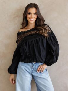 BY O LA LA...! BLUZKA Z OZDOBNĄ KORONKĄ CZARNA