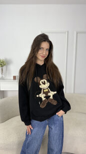 DRESOWA BLUZA MICKEY Z KAPTUREM CZERŃ/BRĄZ