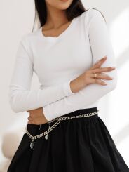 BY O LA LA! PRĄŻKOWANA BLUZKA BASIC CLASSIC BIAŁA