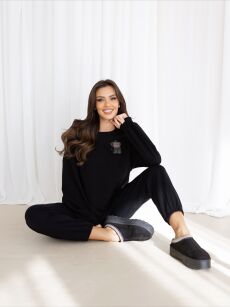 BY O LA LA! OVERSIZOWA BLUZA MIŚ W KRATĘ CZARNA