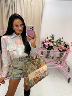 LA MILLA ŻAKARDOWA TOREBKA KOSZYK ROSALIA NIEBIESKA/RÓŻOWE LOGO