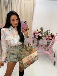 LA MILLA ŻAKARDOWA TOREBKA KOSZYK ROSALIA NIEBIESKA/RÓŻOWE LOGO