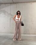 LA MILLA SPODNIE WIDE LEG Z BIAŁĄ LOGOWANĄ GUMĄ BRĄZ - 3
