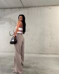 LA MILLA SPODNIE WIDE LEG Z BIAŁĄ LOGOWANĄ GUMĄ BRĄZ - 5