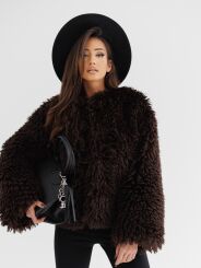 BY O LA LA! KRÓTKI PŁASZCZ LAMA CHOCOMUS (CZEKOLADA)