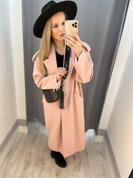 BY O LA LA! DŁUGI OVERSIZOWY PŁASZCZ Z PAGONAMI RÓŻ