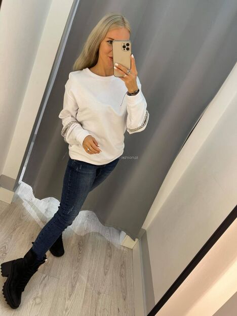 BY O LA LA! DRESOWA BLUZA Z KAMIENIAMI BIAŁA