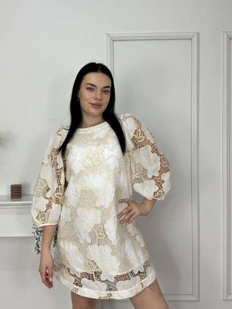 BY O LA LA!  SUKIENKA Z BAWEŁNIANĄ KORONKĄ ŚMIETANA