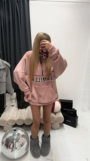 LA MILLA BLUZA POLAROWA ZE STÓJKĄ PUDROWY RÓŻ