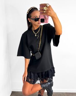 LA MILLA BAWEŁNIANY KLASYCZNY T-SHIRT OVERSIZE CZARNY