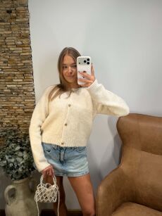 ROYAL CLUB SWETER KARDIGAN ALPAKA JASNY BEŻ/ŚMIETANA