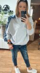 BY O LA LA! DRESOWA BLUZA Z FALBANĄ SZARA/JEANS - 2