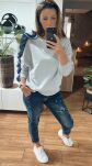 BY O LA LA! DRESOWA BLUZA Z FALBANĄ SZARA/JEANS - 3