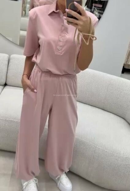 SEMPRE KOMPLET BLUZKA POLO + SPODNIE RÓŻ