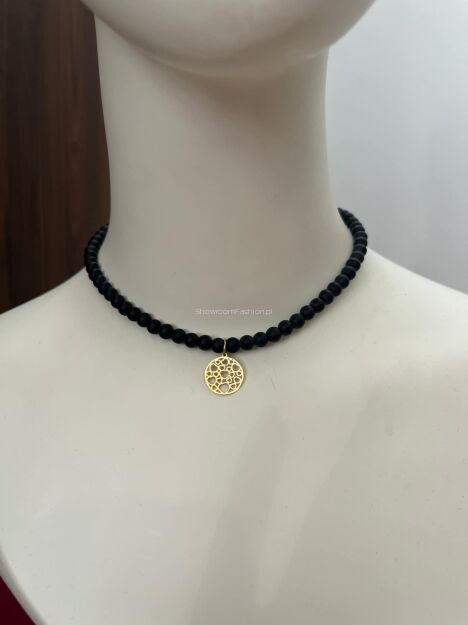 BY O LA LA ! NASZYJNIK CHOKER KAMIENIE  HEART CZERŃ/GRAFIT/ZŁOTO