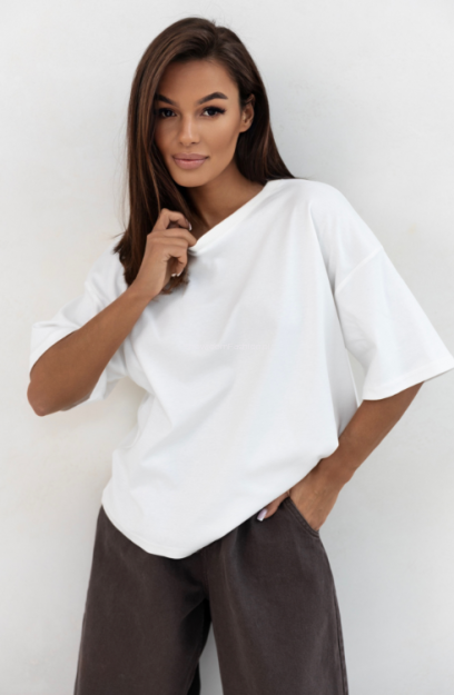 SEMPRE T-SHIRT OVERSIZE Z HAFTOWANYM LOGO BIAŁY