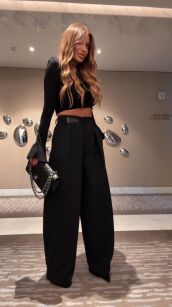 EMO SPODNIE WIDE LEG Z OZDOBNYMI ZAKŁADKAMI CZARNE