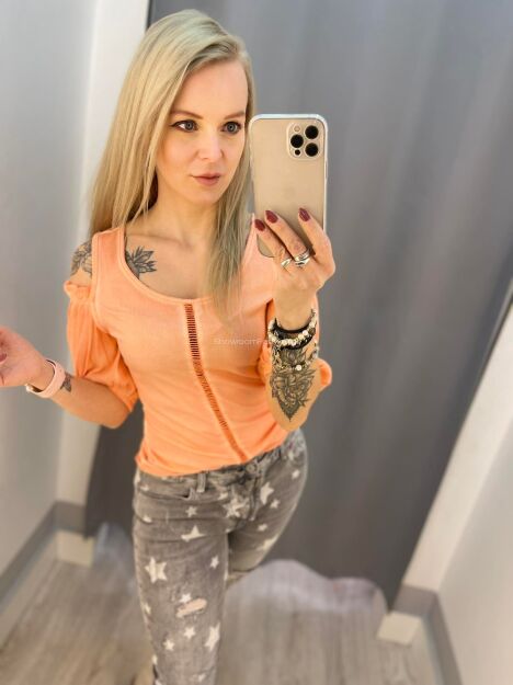 BY O LA LA...! BLUZKA ODKRYTE RAMIONA POMARAŃCZ