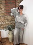 JEANSOWY KOMPLET KOSZULA + SPODNIE WIDE LEG SZARY - 3