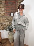 JEANSOWY KOMPLET KOSZULA + SPODNIE WIDE LEG SZARY - 4