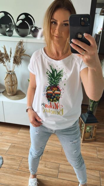 BY O LA LA! BLUZKA T-SHIRT ANANAS BIAŁA