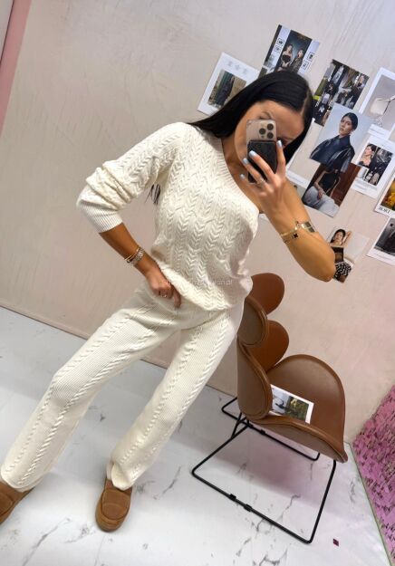 LA MILLA SWETERKOWY KOMPLET WARKOCZ ŚMIETANA