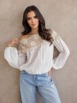 BY O LA LA...! BLUZKA Z OZDOBNĄ KORONKĄ BIEL/BEŻ - 3