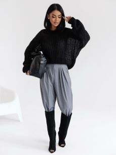 BY O LA LA...! SPODNIE SLOUCHY Z GUZIKAMI PRZY KOSTKACH SZARE