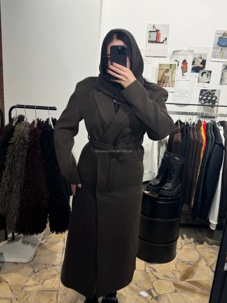 LA MILLA WEŁNIANY PŁASZCZ JODEŁKA CZEKOLADA