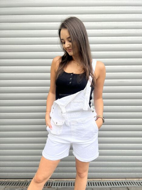 BY O LA LA ! SPODNIE OGRODNICZKI BIAŁE