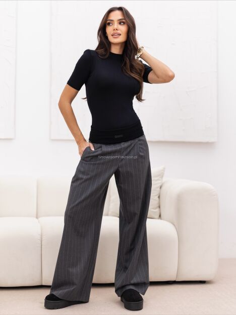 BY O LA LA...! SPODNIE W PASY NA GRUBEJ GUMIE GRAFIT