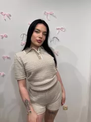 SEMPRE KOMPLET DZIANINOWY TOP POLO + SZORTY BEŻ/ŚMIETANA