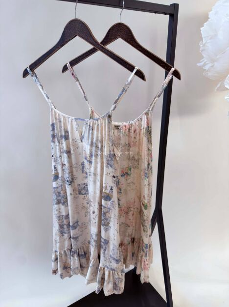 BY O LA LA! SUKIENKA OVERSIZE W KWIATY BEŻ/RÓŻ/ZIELEŃ/OFF WHITE