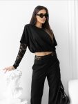 BY O LA LA...! KOMPLET BLUZKA + SPODNIE Z KORONKĄ IVY CZARNY - 2