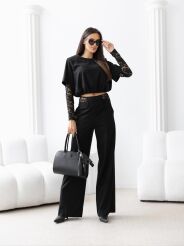 BY O LA LA...! KOMPLET BLUZKA + SPODNIE Z KORONKĄ IVY CZARNY