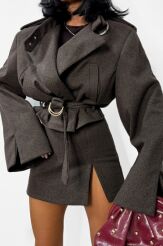 LA MILLA KRÓTKA WIĄZANA MARYNARKA ŻAKIET JODEŁKA CZEKOLADA