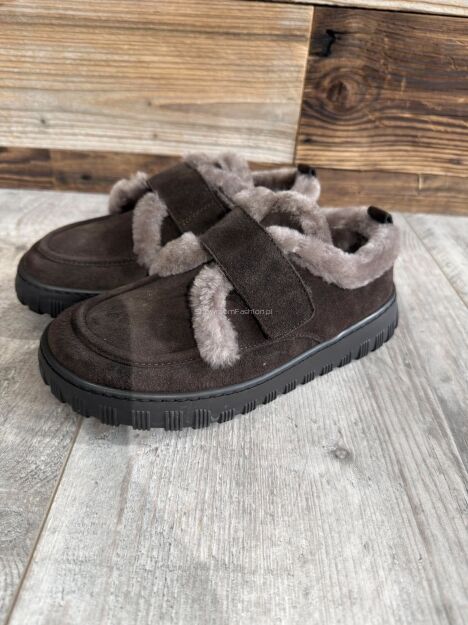 BY O LA LA! BUTY BOTKI Z FUTERKIEM ESPRESSO