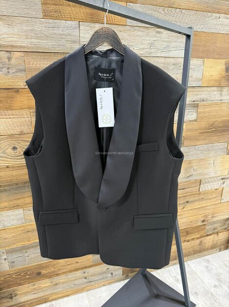 BY O LA LA...! KAMIZELA OVERSIZE Z KLAPAMI CZARNA