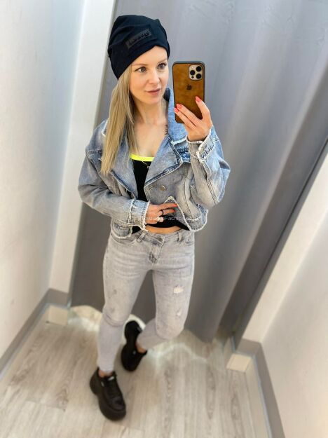 BY O LA LA! SPODNIE JEANSY RURKI SILVER NIEBIESKIE